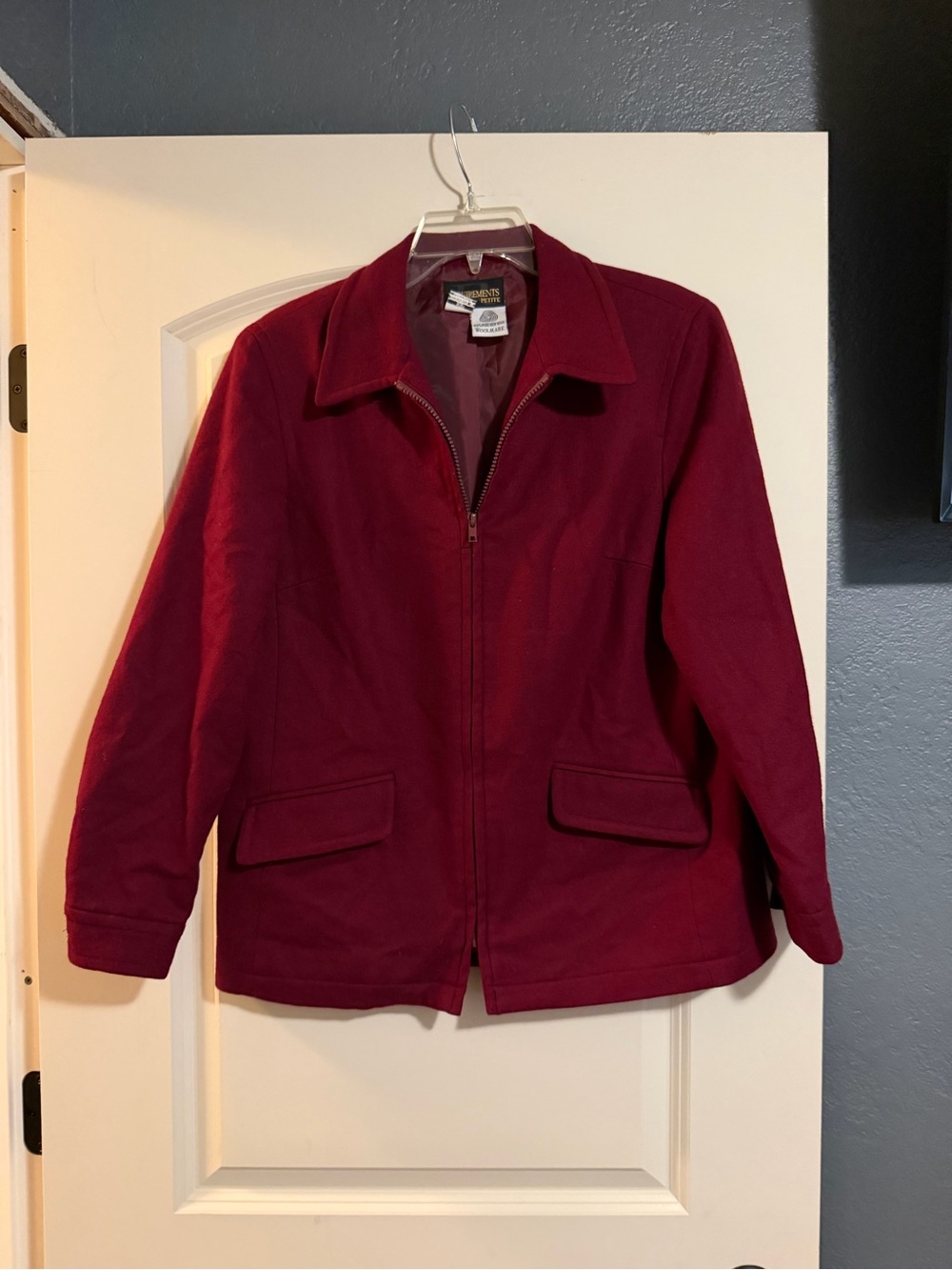 100% Wool Women's Zip-Front Jacket in Burgundy - Requirements Petite Size 10